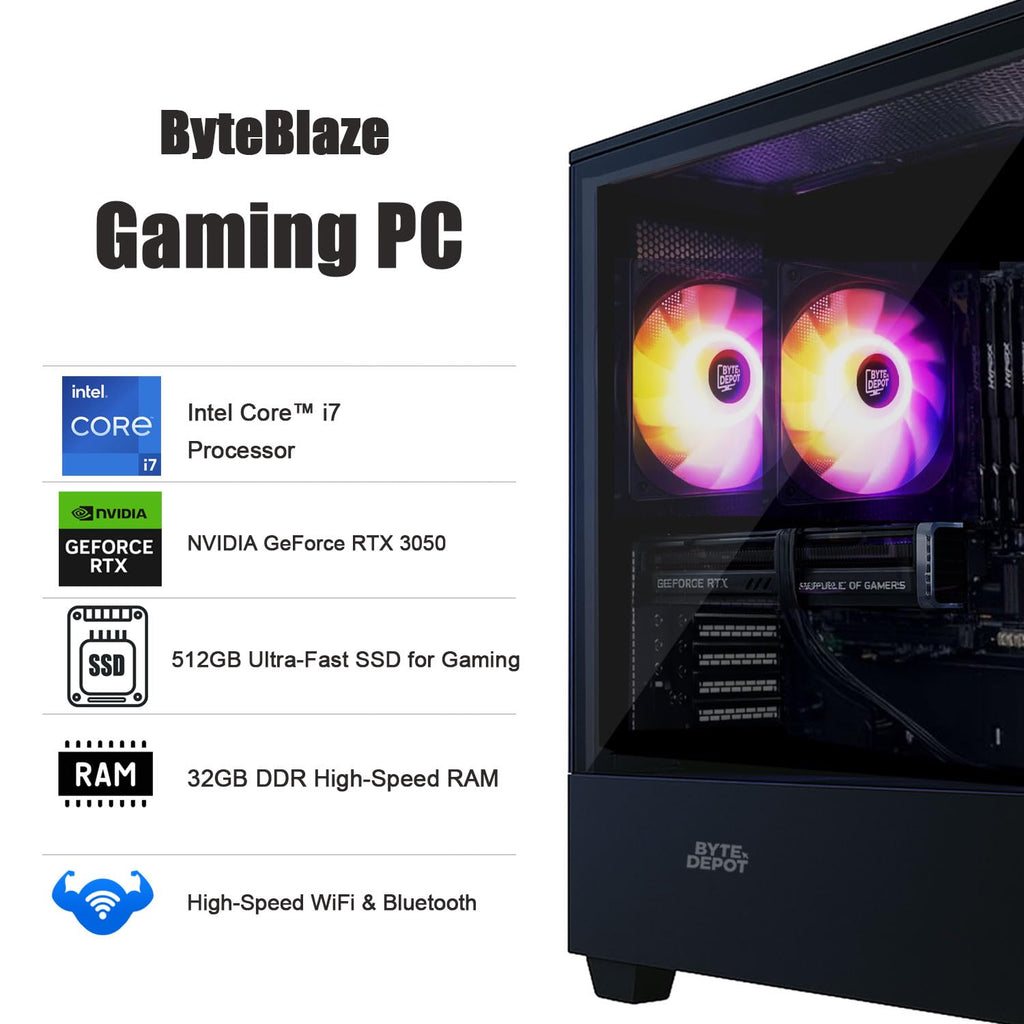 Gamer Master Gaming Desktop PC - Intel Core i7, 32GB RAM, 1TB Ultra-Fast SSD, GeForce RTX 3050 6GB GDDR6, WiFi 6 Ready & Windows 11 Pro