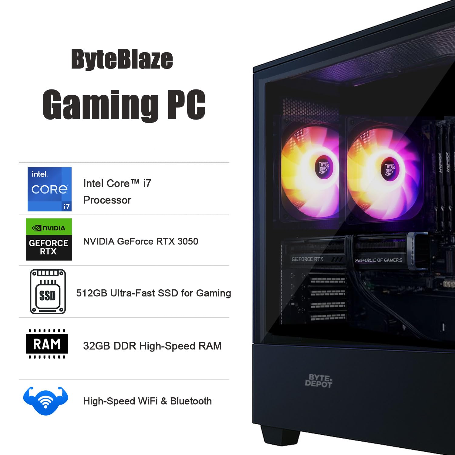 Gamer Master Gaming Desktop PC - Intel Core i7, 32GB RAM, 1TB Ultra-Fast SSD, GeForce RTX 3050 6GB GDDR6, WiFi 6 Ready & Windows 11 Pro