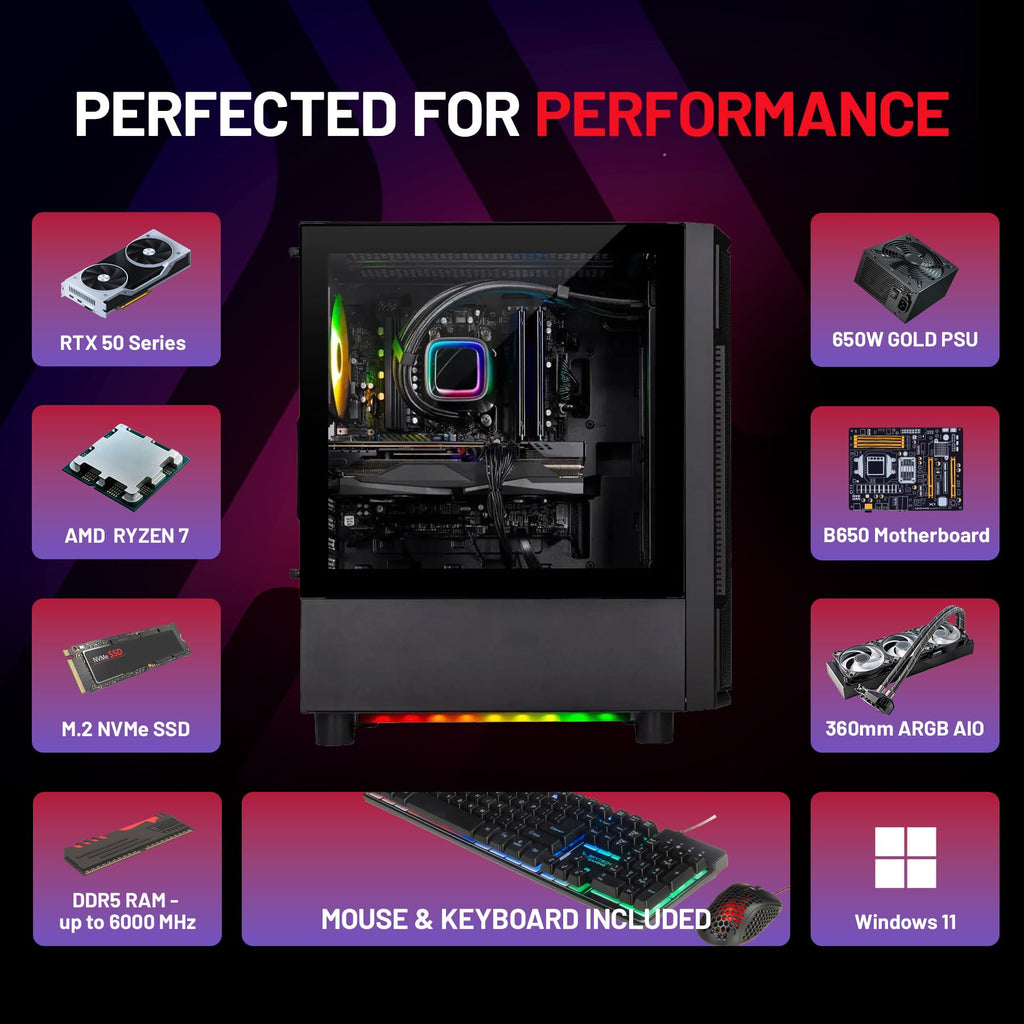 Skytech Gaming Prism 4 Desktop PC, Ryzen 9 9950X3D 4.3 GHz (5.7GHz), NVIDIA RTX 5080 16GB, X870 Board, 4TB Gen4 NVMe SSD, 64GB DDR5 RAM 6000 RGB, 1000W Gold ATX 3 PSU, 360mm ARGB AIO, Wi-Fi, Win 11
