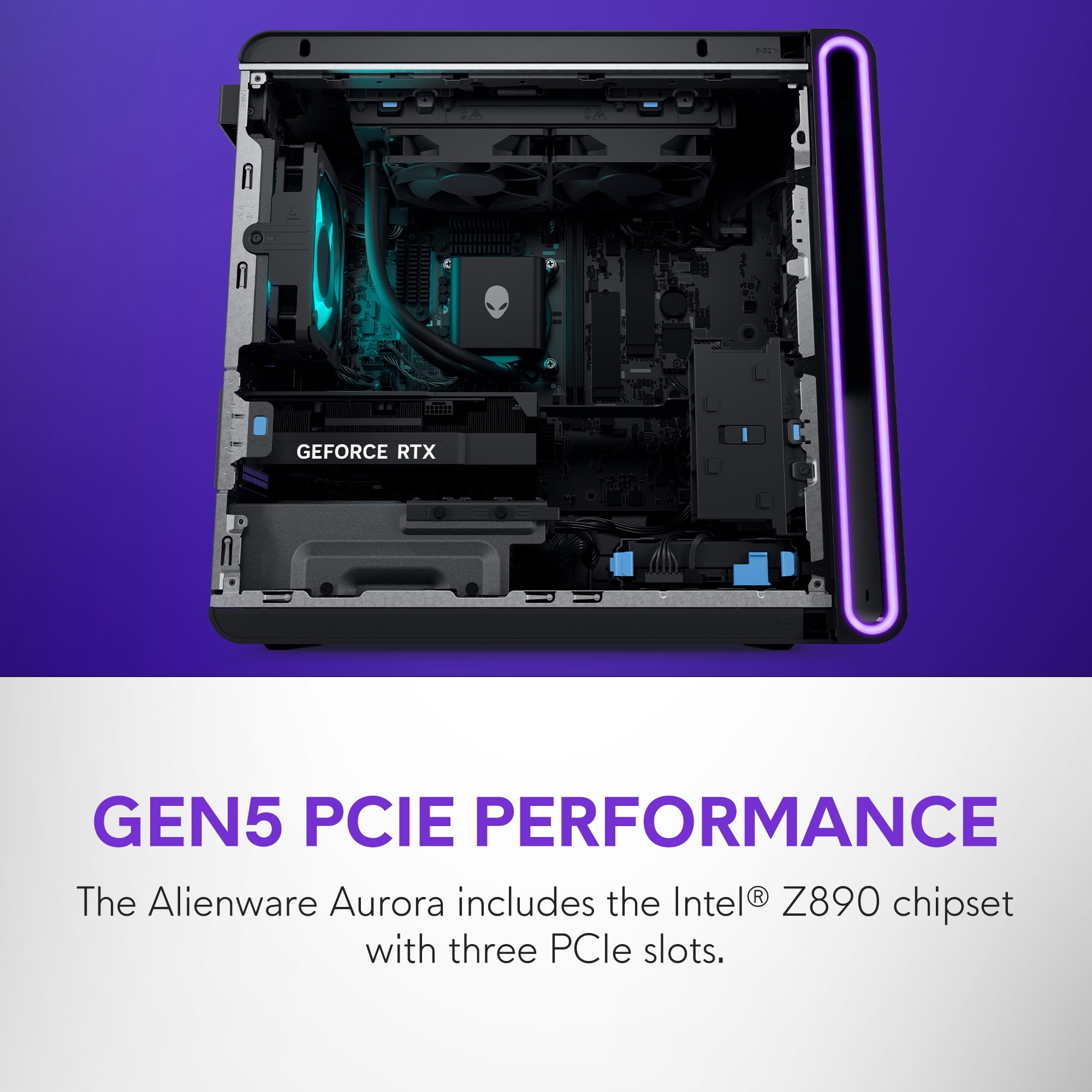 Alienware Aurora Gaming Desktop ACT1250 - Intel Core Ultra 9 285 Processor, Liquid Cooled, NVIDIA GeForce RTX 5080, 32GB DDR5 RAM, 1TB SSD, 1000W Platinum Rated PSU, Windows 11 Home - Clear Panel