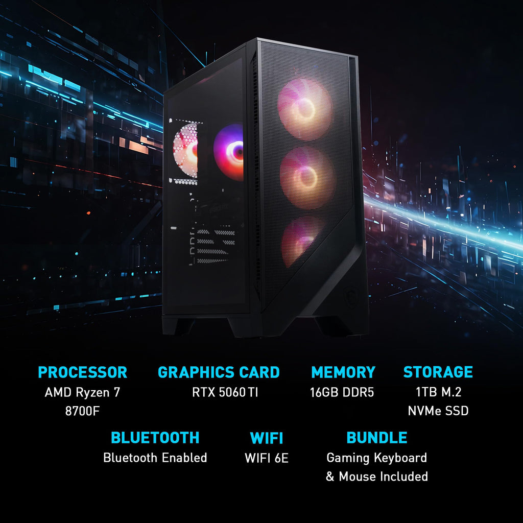 msi Codex Z2 Gaming Desktop: AMD R7-8700F, GeForce RTX 5070, 32GB DDR5, 2TB m.2 NVMe SSD, USB Type-C, VR-Ready, Windows 11 Home : A8NVP-436US