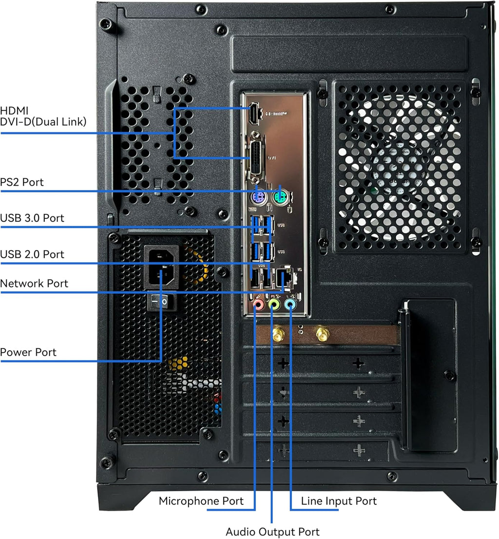 YAWYORE Gaming PC Desktop Computer AMD Ryzen 5 5600GT,16GB DDR4 3200MHz,1TB M.2 NVMe PCle,550W 80PLUS PSU,WiFi,Game Design Office Console,Sea View Room, Towers PC (Black)